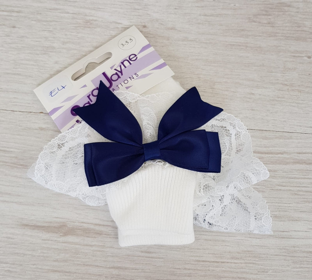 Frilly navy bow ankle socks
