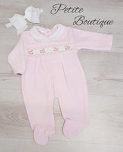 Load image into Gallery viewer, Pink smock rocking horse babygrow