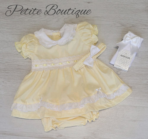 Lemon/white dress, pants & headband set