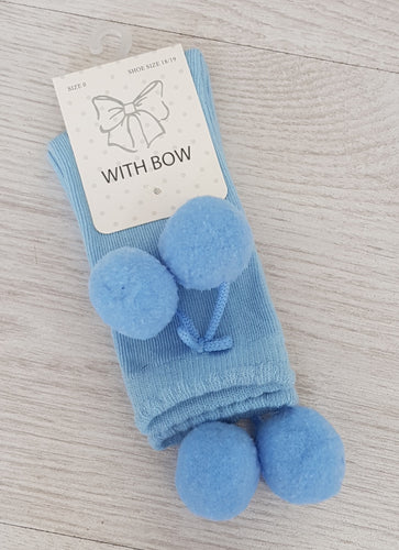 Blue knee high pompom socks