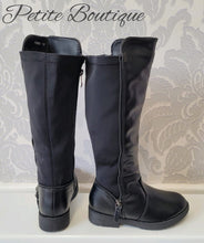 Load image into Gallery viewer, Girls black zip design knee high boots