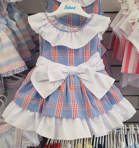 Babine blue/red check bow dress