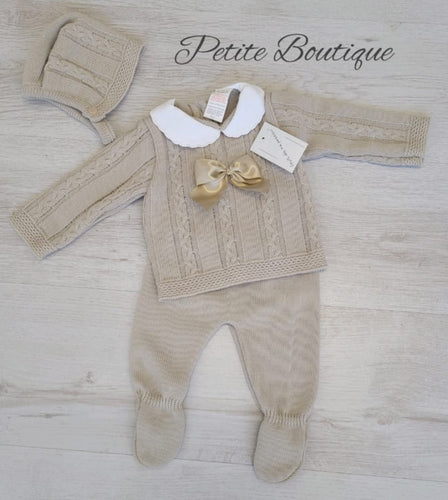 Spanish 3pc bow beige knit set