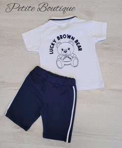 Boys white bear polo shirt & short set