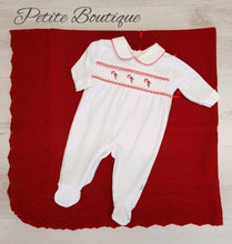 Load image into Gallery viewer, Christmas candy cane velour babygrow