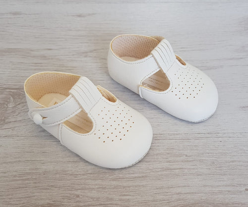 White matte T-bar soft sole shoes