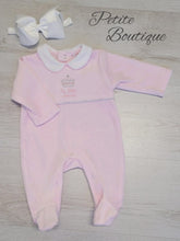 Load image into Gallery viewer, Pink velour ‘My little princess’ babygrow
