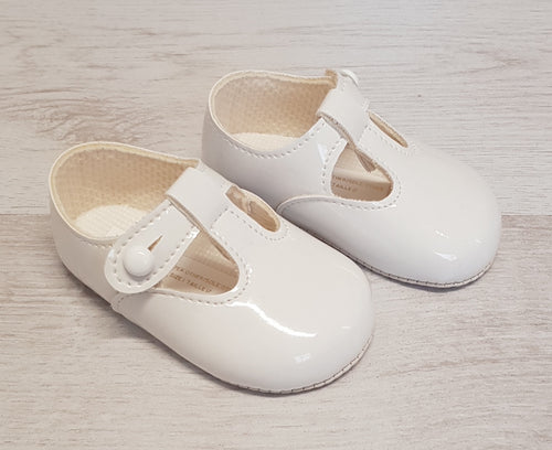 White patent t-bar soft sole shoes