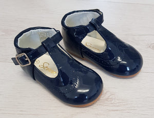 Navy patent T-bar shoes