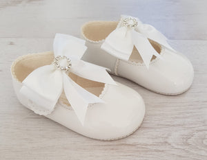 White diamanté bow soft sole shoes