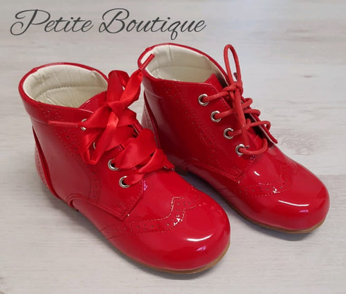 Red patent lace boots